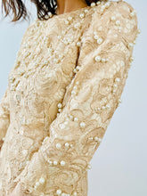 Load image into Gallery viewer, Vintage pearls embellished lace dress
