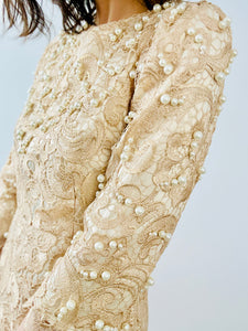 Vintage pearls embellished lace dress
