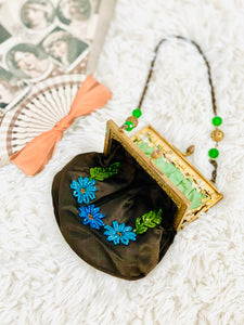 Antique 1920s beaded silk bag with rococo trim