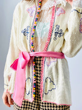 Load image into Gallery viewer, Vintage Moroccan Hand Embroidered Jacket with Pastel Crochet Buttons
