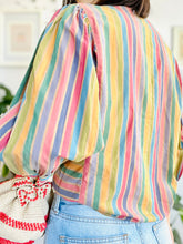 Load image into Gallery viewer, Vintage rainbow stripes blouse w balloon sleeves
