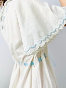 Antique 1910s Edwardian pastel blue embroidered lingerie dress