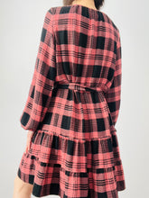 Load image into Gallery viewer, Pink and black babydoll plaid dress
