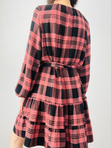 Pink and black babydoll plaid dress