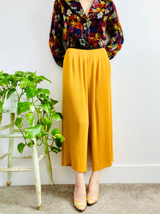 Mustard color mushroom pleated wide leg pants
