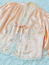 Load image into Gallery viewer, 1920s Peach Color Satin Bed Jacket Embroidered Ribbon Vintage Lingerie
