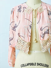 Load image into Gallery viewer, Vintage 1930s pink feather novelty print bed jacket
