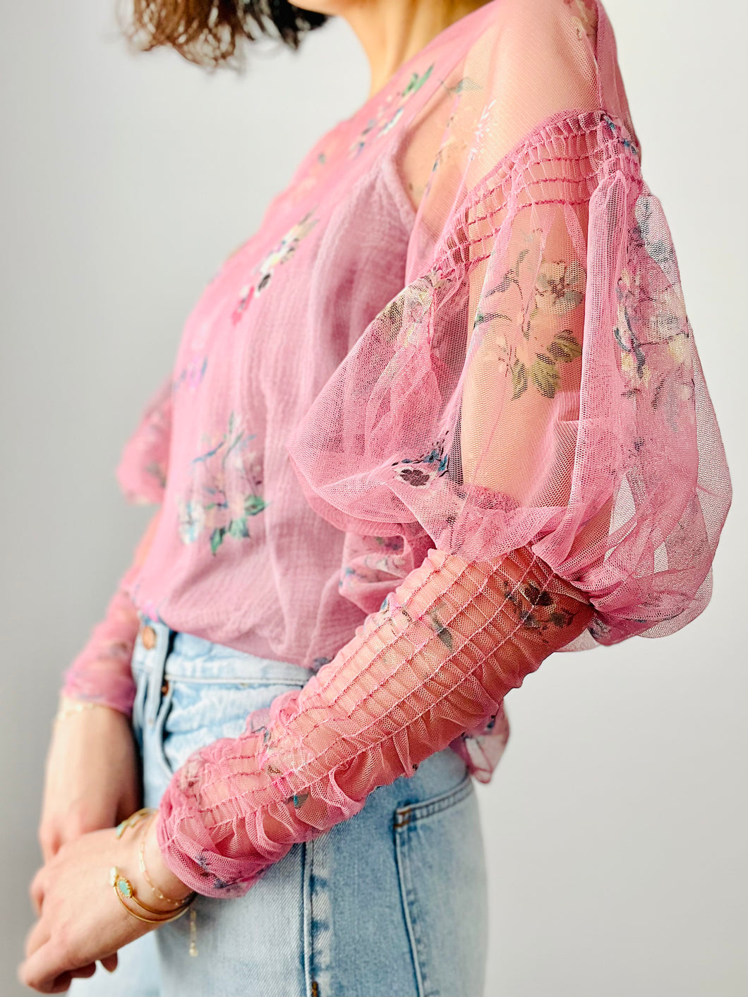 Dreamy pink tulle floral blouse