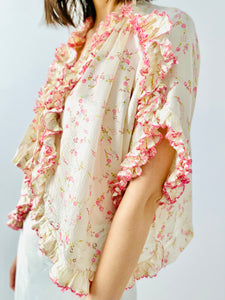 Vintage 1920s ruched pink floral boudoir bed jacket