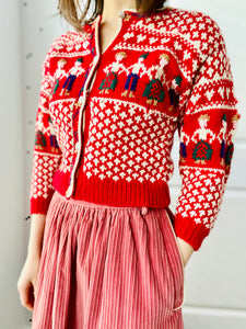 Vintage 1930s Red Novelty Sweater Cropped Cardigan