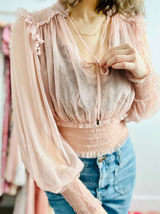 Dreamy pink tulle lace blouse