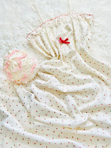Vintage pink strawberry print slip dress