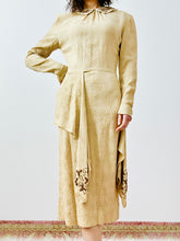 Load image into Gallery viewer, Vintage 1940s beige beaded crepe dress
