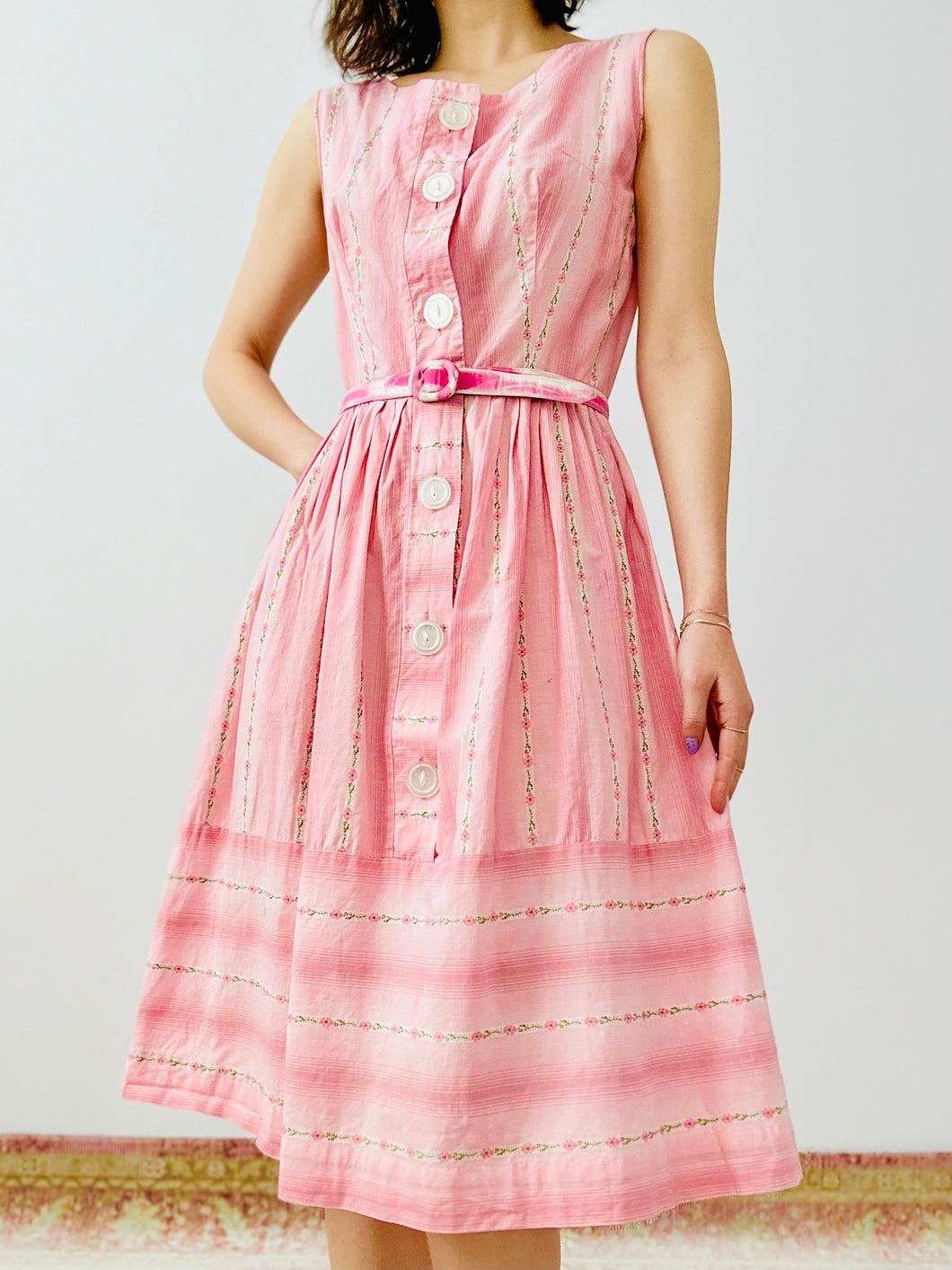 Vintage 1950s pink floral dress