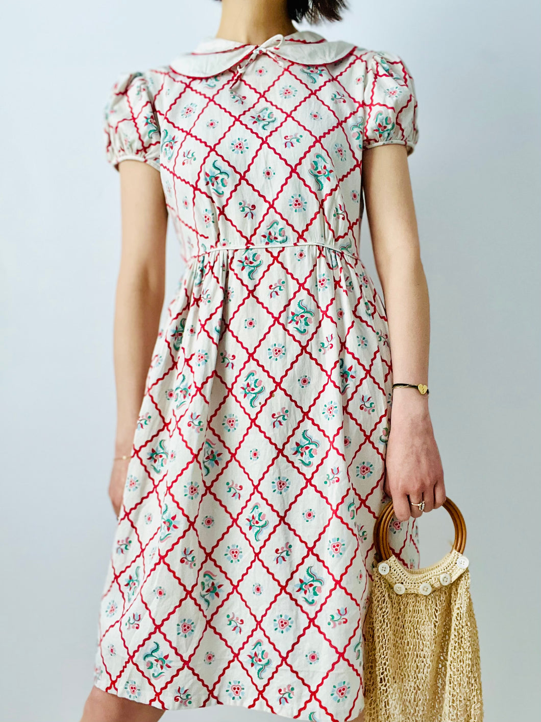 Vintage 1930s Rick Rack Floral Dress
