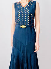 Load image into Gallery viewer, Vintage 1920s Art Deco blue embroidered flapper dress
