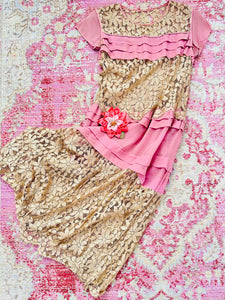 Vintage 1920s pink flapper lace dress