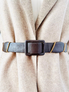 Vintage dark brown leather belt