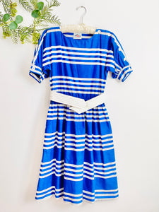 Vintage Lanz Original navy blue striped dress