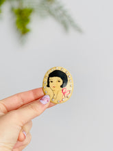 Load image into Gallery viewer, antique 1920s flapper girl celluloid brooch with rhinestones
