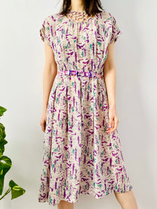 Vintage 1940s novelty print dress woven neckline secret garden