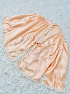 1920s Peach Color Satin Bed Jacket Embroidered Ribbon Vintage Lingerie