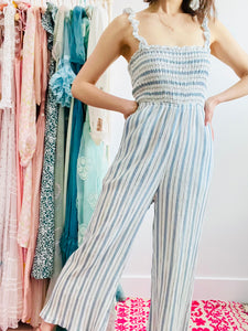 Pastel blue striped cotton jumpsuit