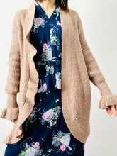 Load image into Gallery viewer, Mocha color ruffled duster sweater

