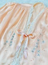 Load image into Gallery viewer, 1920s Peach Color Satin Bed Jacket Embroidered Ribbon Vintage Lingerie
