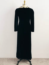 Load image into Gallery viewer, Vintage 1930s Black Fur Hooded Velvet Opera Coat Full Length
