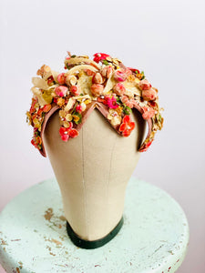 Vintage 1930s millinery fascinator w ombré pink flowers