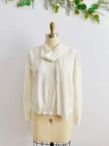 Vintage White Sweater with Scarf Ribbon Bow