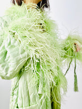 Load image into Gallery viewer, Vintage 1920s green boudoir robe w ostrich feathers
