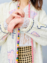 Load image into Gallery viewer, Vintage Moroccan Hand Embroidered Jacket with Pastel Crochet Buttons
