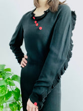 Load image into Gallery viewer, Vintage 1940s Black Rayon Crepe Dress w Dolman sleeves
