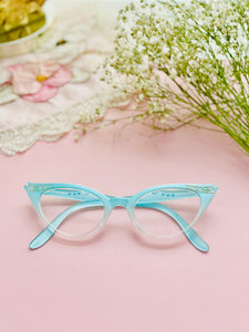 vintage 1950s turquoise blue cat eye glasses