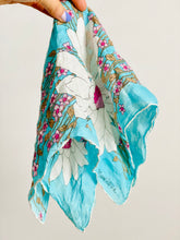 Load image into Gallery viewer, Vintage pastel blue floral hankie vintage bandana
