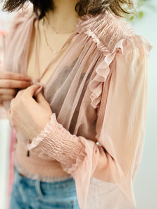 Dreamy pink tulle lace blouse