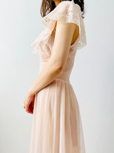 Vintage 1950s pastel pink lace lingerie slip dress