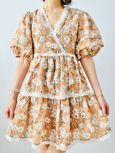 Pastel daisy floral embroidered dress