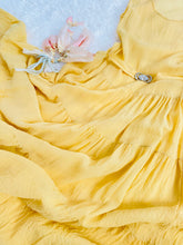 Load image into Gallery viewer, 1920s Yellow Silk Flapper Dress w Art Deco Buckle Beaded Flowers
