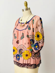Vintage pink floral top with balloon sleeves