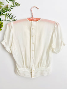 Vintage 1930s white silk top with ribbon bows
