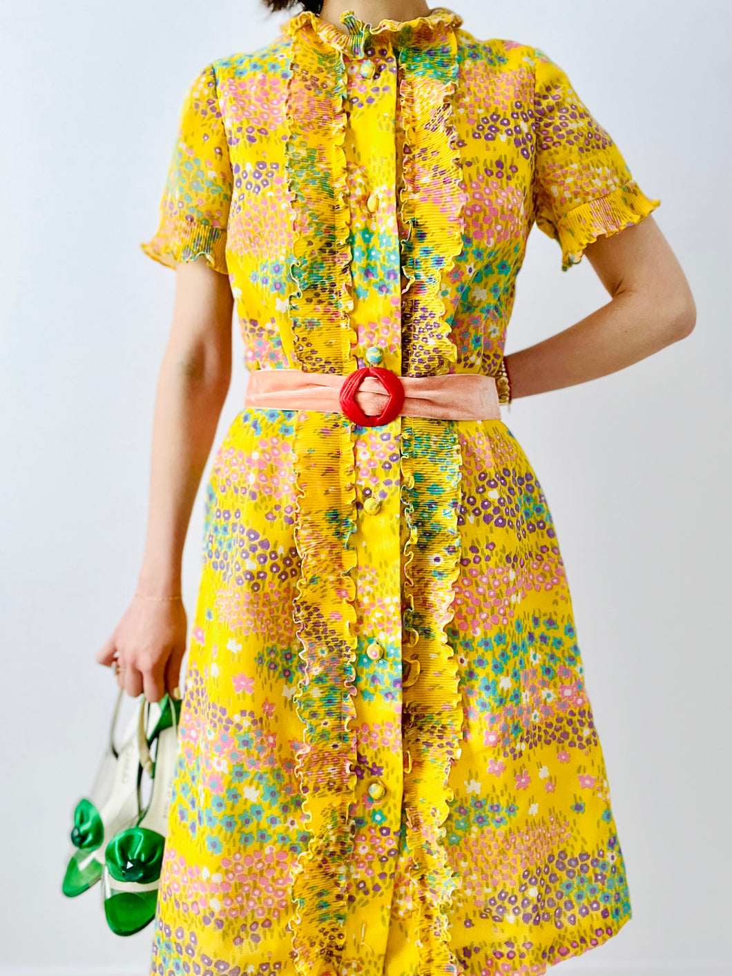 Vintage 1960s yellow floral dress