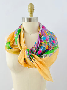Vintage silk pastel novelty print scarf
