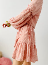 Load image into Gallery viewer, Pastel pink ruched wrap dress w balloon sleeves
