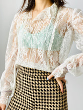 Load image into Gallery viewer, Vintage 1970s Lace Blouse Victorian Style w Balloon Sleeves
