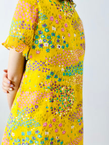 Vintage 1960s yellow floral dress