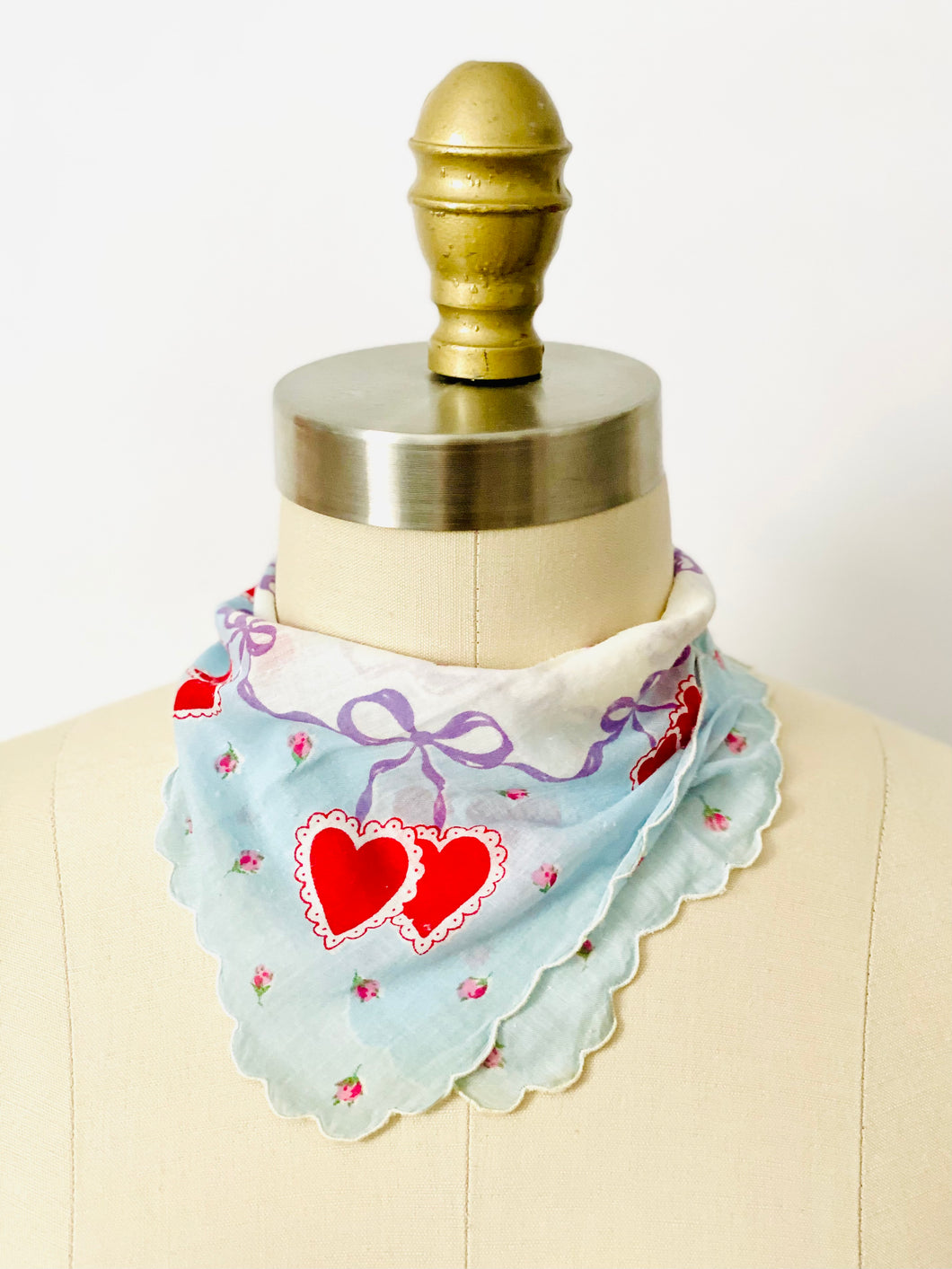 Vintage heart print cotton bandana/hankie