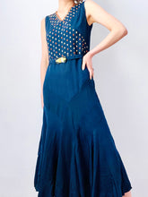 Load image into Gallery viewer, Vintage 1920s Art Deco blue embroidered flapper dress
